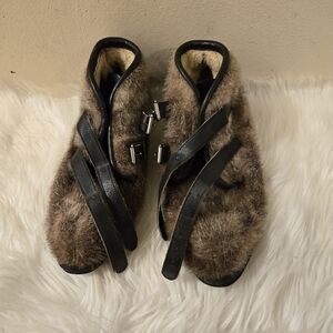 Rare Elk Fur Lined Women's Shoes by Nap Gignac Canada - Black and Brown Size 6